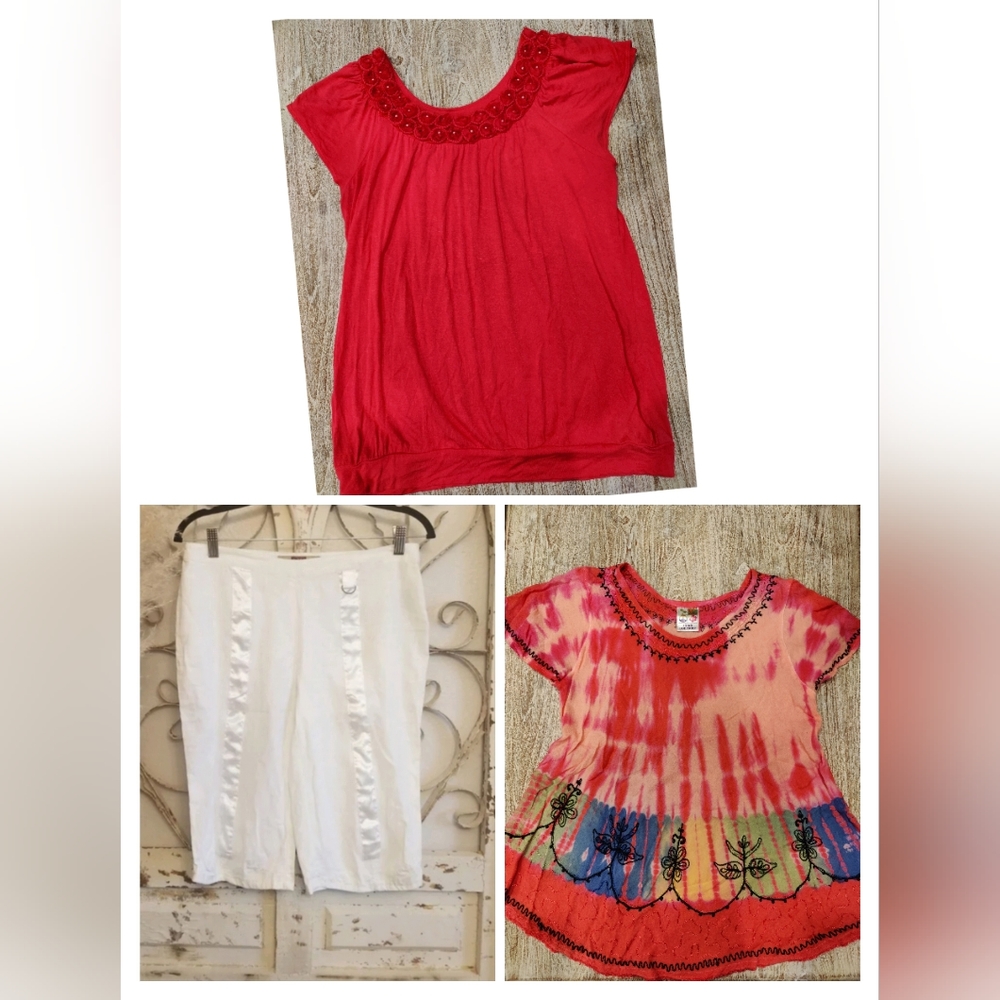 3 for 25!!!! ASHLEY INTERNATIONAL Bermuda shorts and 2 TOPS!!